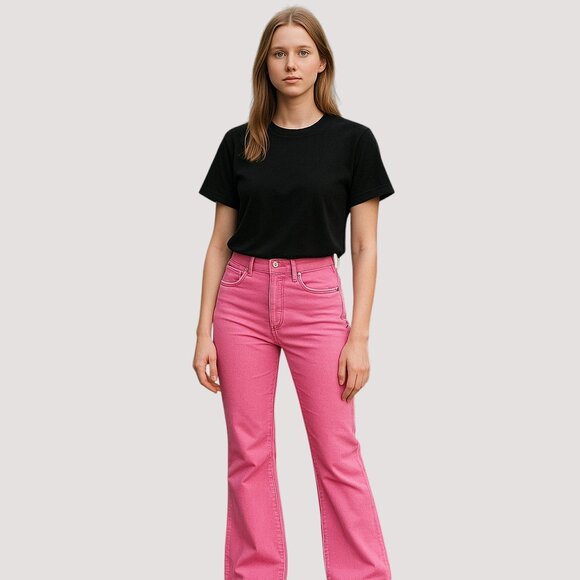 7 For All Mankind Slim Kick Flare Jeans Womens 25 Pink High Waist Retro Denim - Picture 1 of 16